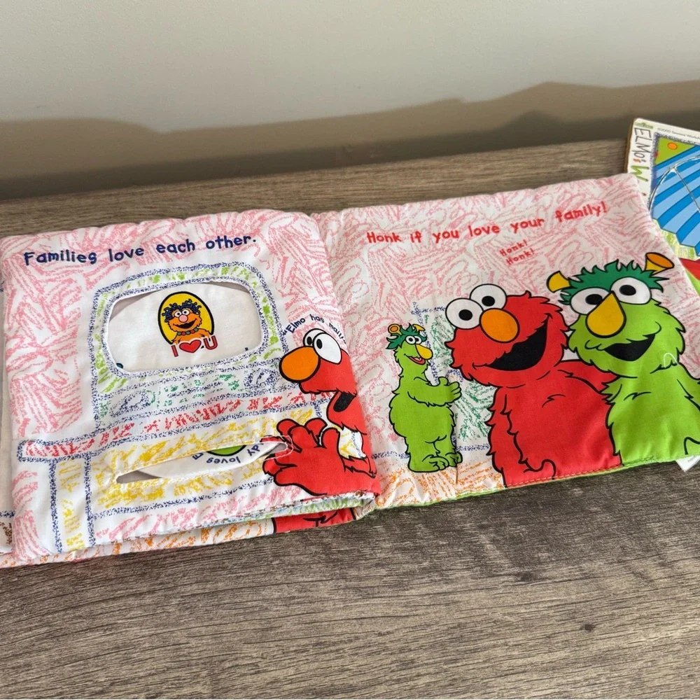 Vintage Y2K Sesame Street Elmo’s World Music Puzzle & Happy Families Cloth Book